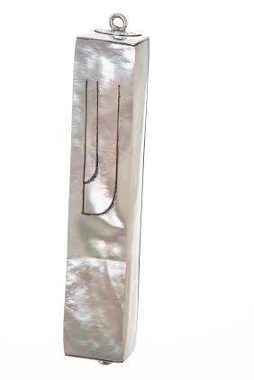 MOTHER OF PEARL AND STERLING SILVER MEZUZAH CASE