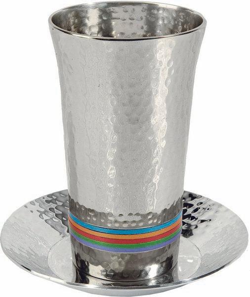 Nickel Kiddush Cup - Hammer work Silver/ Multicolor (EM-CUG1)
