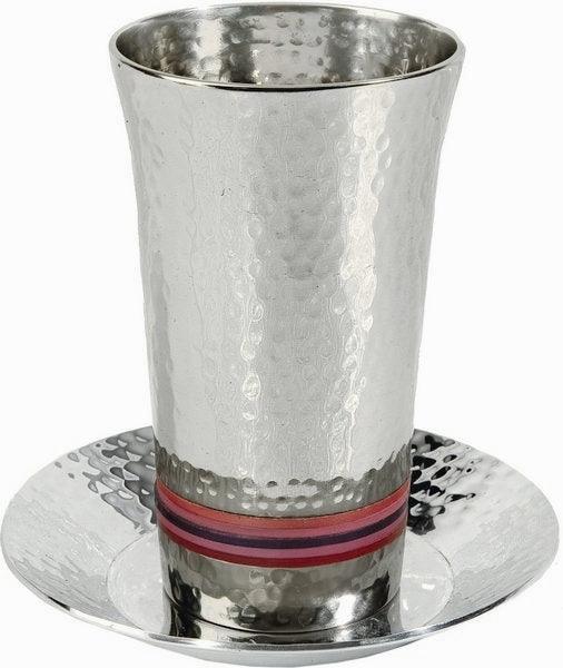 Nickel Kiddush Cup - Hammer work Silver/Reds (EM-CUG3)