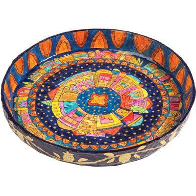 Paper Mache Bowl Jerusalem Colored ROUND-FLAT LARGE (EM-PM-9C)