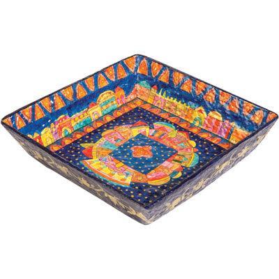 Paper Mache Bowl Jerusalem Colored SQUARE-FLAT X- LARGE (EM-PM-10C)