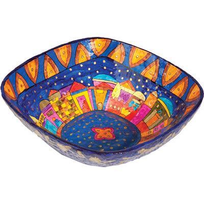 Paper Mache Bowl Jerusalem Colored SQUARE LARGE (EM-PM-6C)