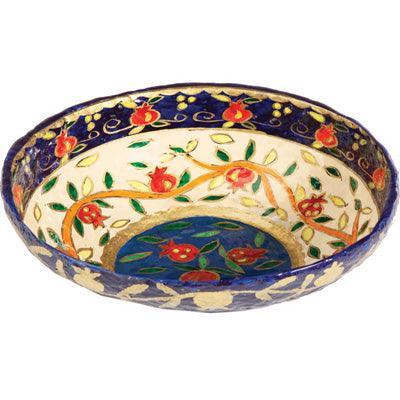 Paper Mache Bowl Pomegranate White ROUND MEDIUM (EM-PM-2B)