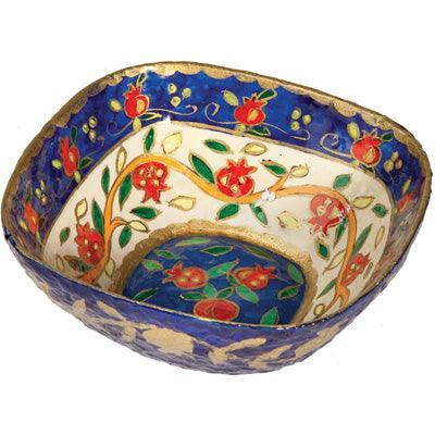 Paper Mache Bowl Pomegranate White SQUARE LARGE (EM-PM-6B)
