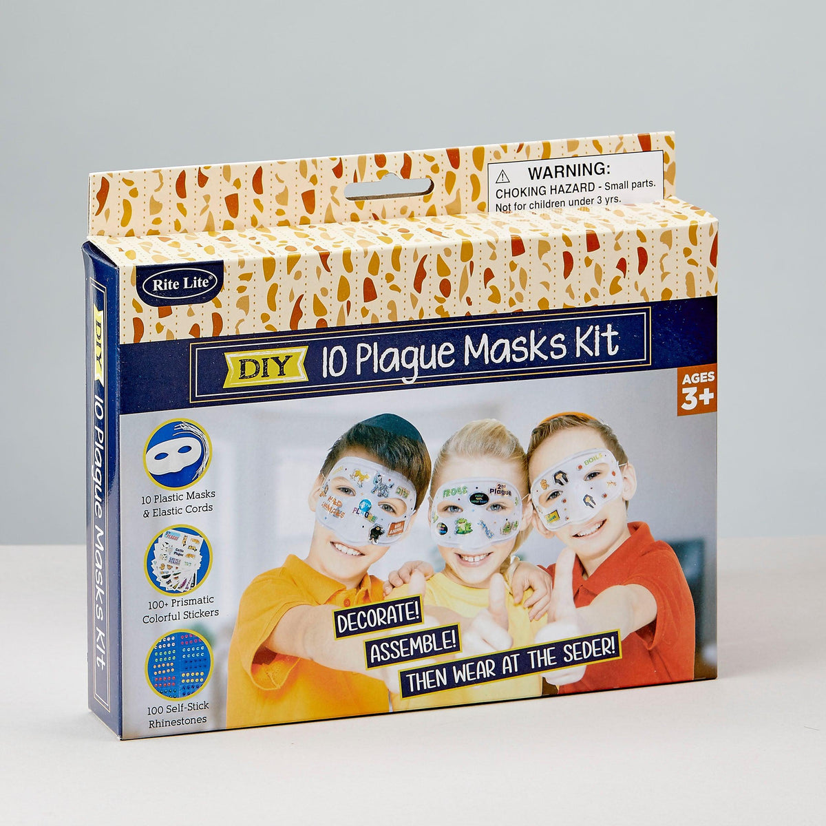 PASSOVER 10 PLAGUE MASKS KIT, PVC & STICKERS,7.5"x4",10 MASKS/BOX