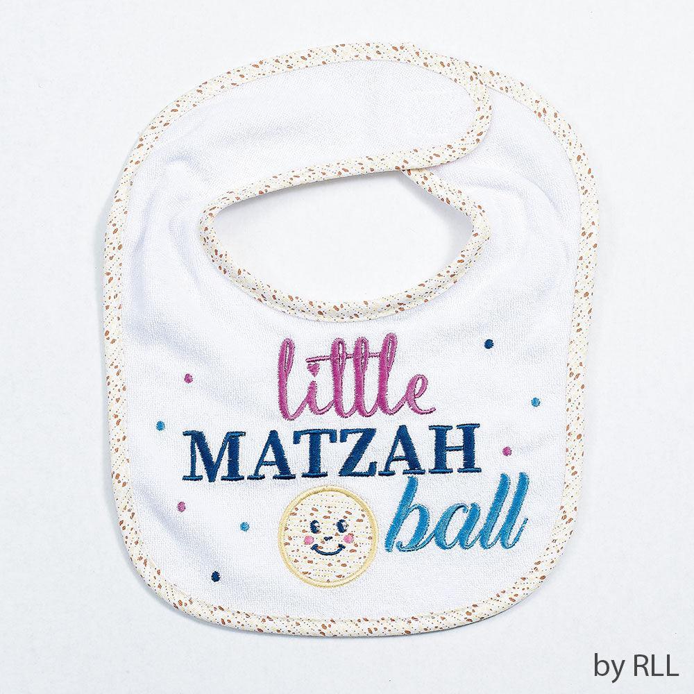 PASSOVER BIB, "LITTLE MATZAH BALL",EMBROIDERED COTTON/POLY,CARD