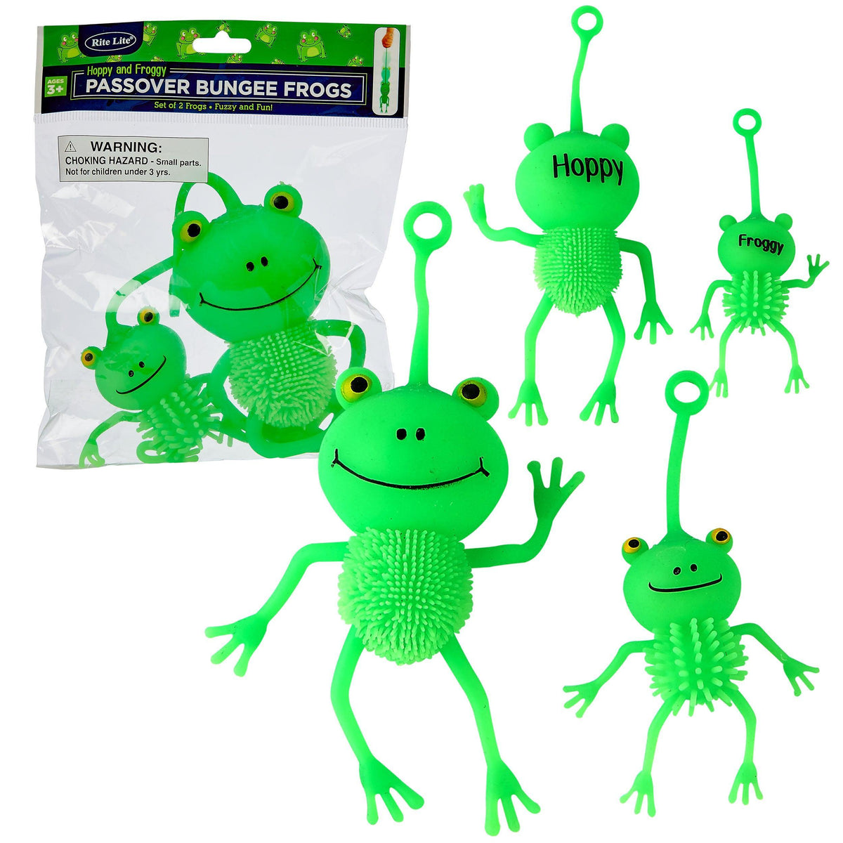 PASSOVER BUNGEE FROGS,"HOPPY&FROGGY",RBR,6.3"H,2 FROGS/POLYBAG