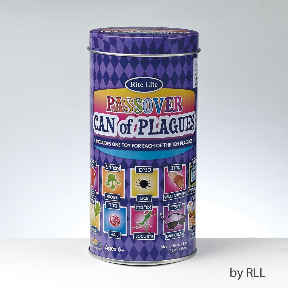 PASSOVER CAN OF PLAGUES, PLASTIC, 6" x 3", COLLECTIBLE TIN