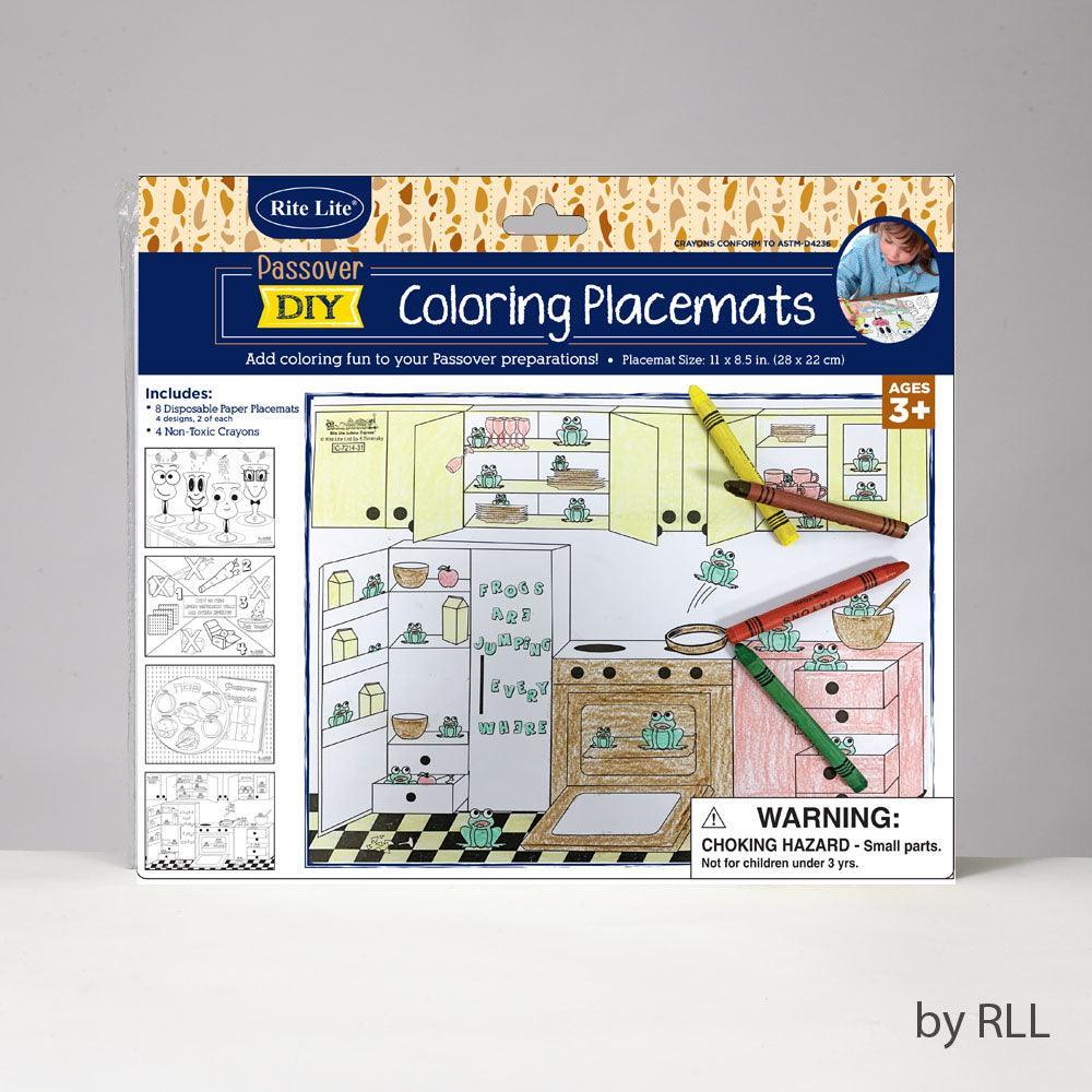 PASSOVER COLORING PLACEMATS,8 PAPER MATS,4 CRAYONS,11"X9", HEADER