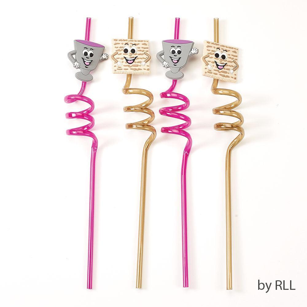 PASSOVER FUN STRAWS,CUP & MATZAH DESIGN,PLASTIC, 9",4/HEADER