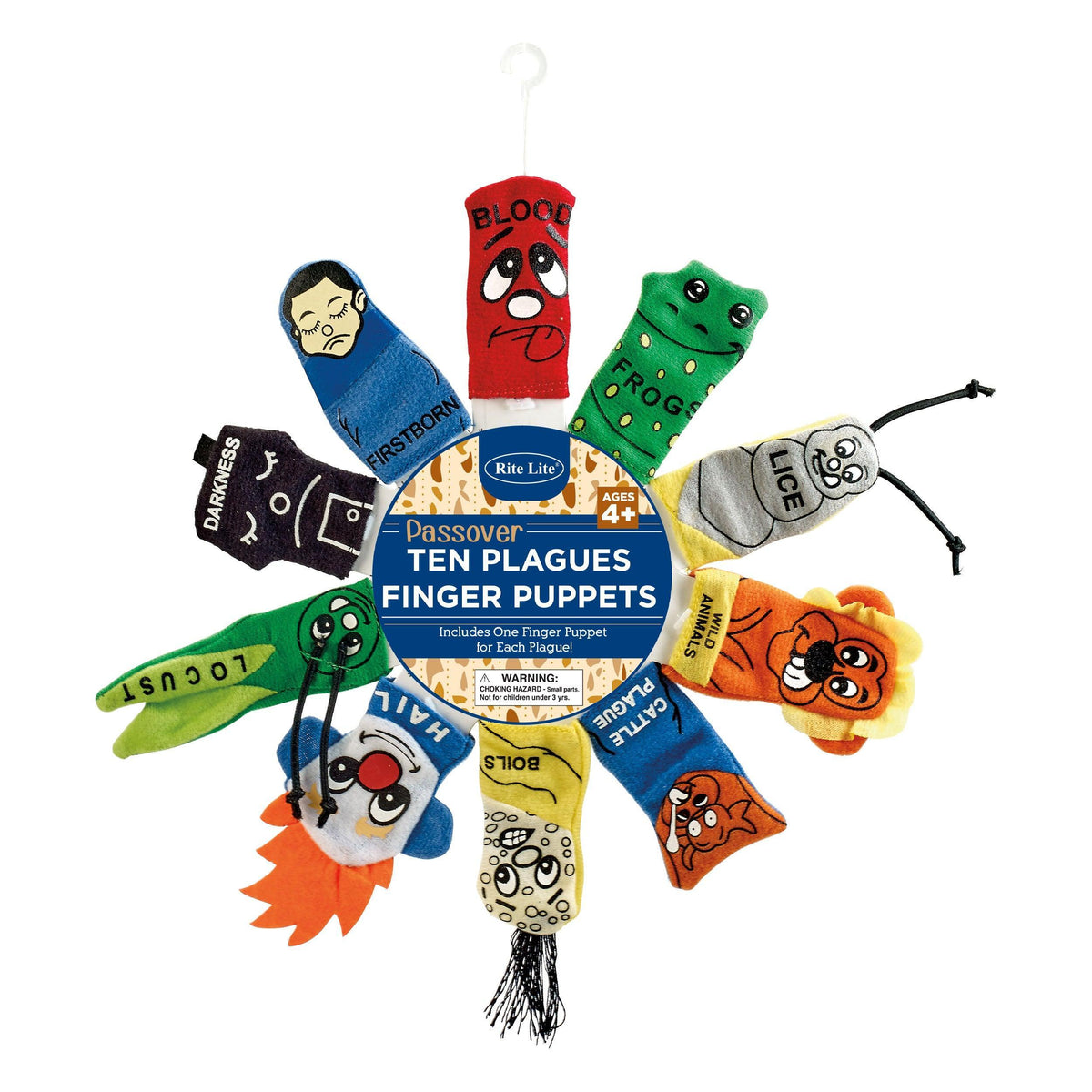 PASSOVER "TEN PLAGUES" FINGER PUPPETS, PLUSH, 3.5", 10/CARD