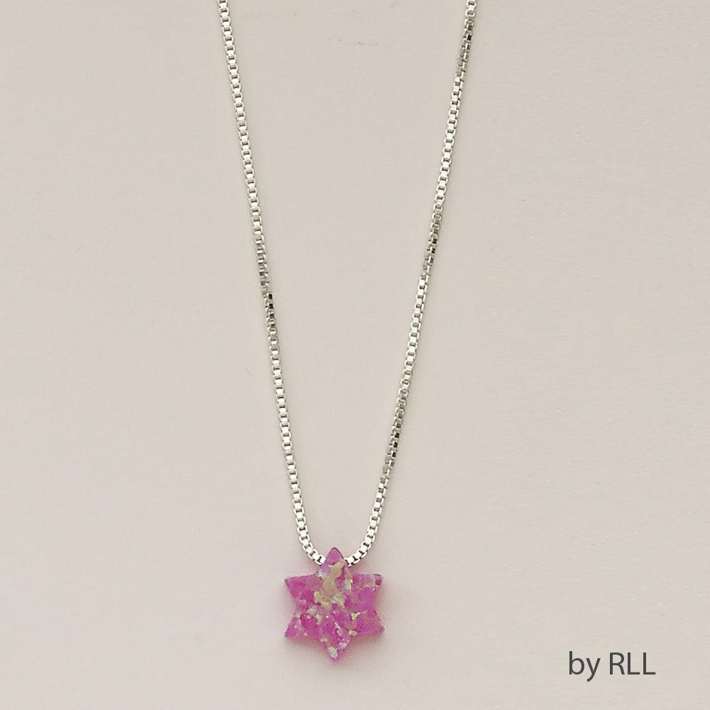 PINK OPAL "STAR OF DAVID" PENDANT, ON 16" STERLING CHAIN
