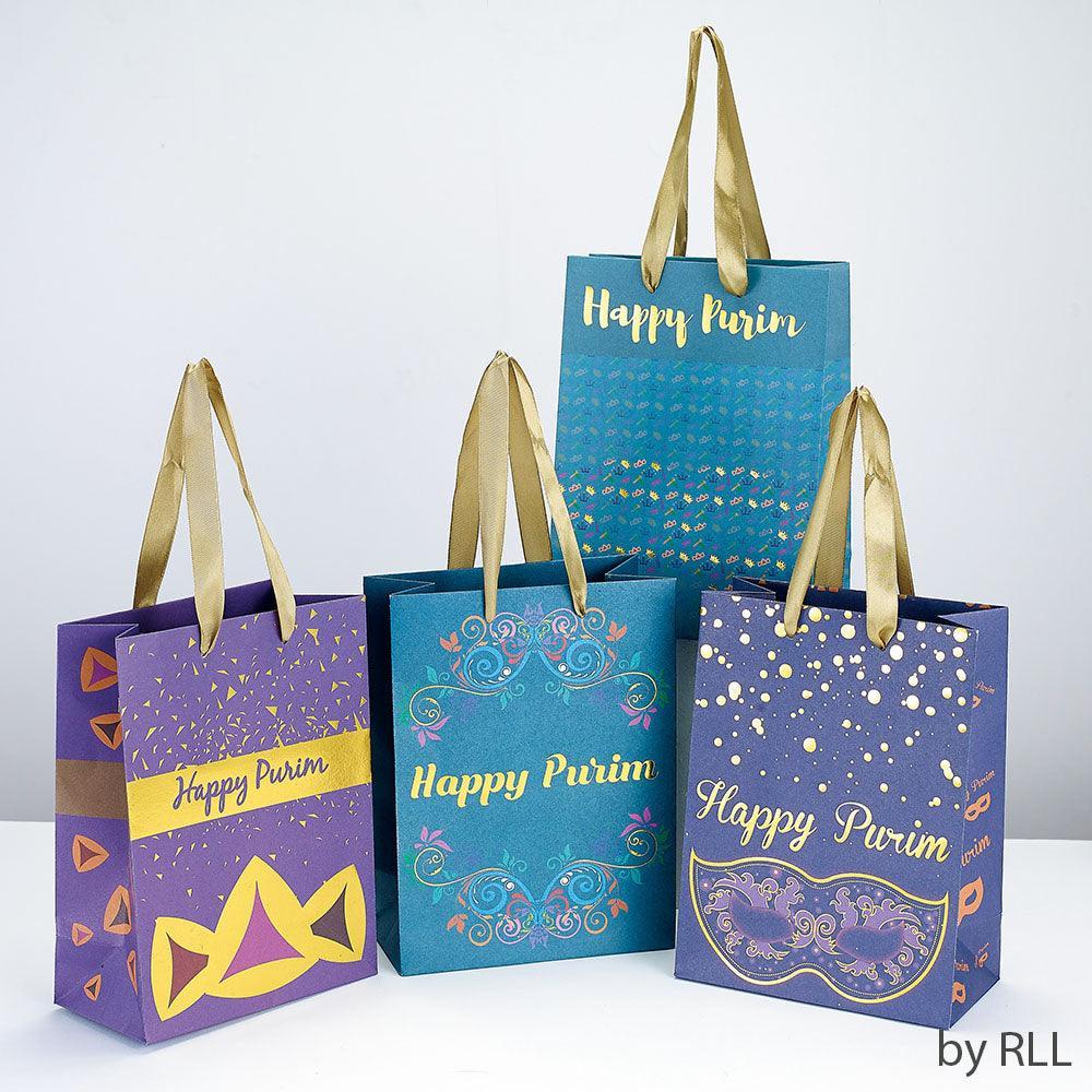 PURIM GIFT BAGS, KRAFT, SET OF 4, 8", CARDED