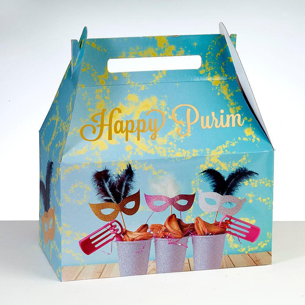 PURIM GIFT BOX, GOLD ACCENTS, CHIPBOARD, LARGE, 9"x10"