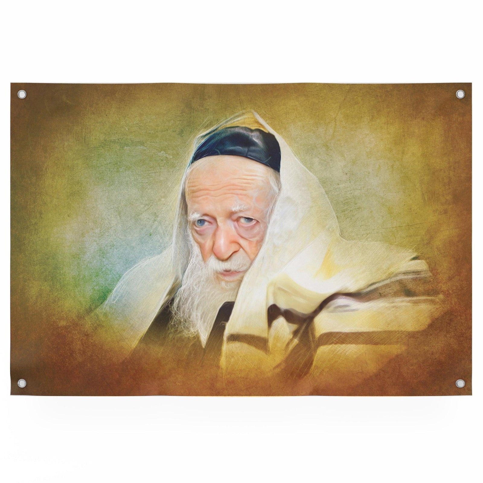 Artistic Sukkah Poster of Rabbi Chaim Kaneivsky Shlita with Talit | Jewish art | Gift | Israel | Sukkah decoration - Ben-Ari Art Gallery