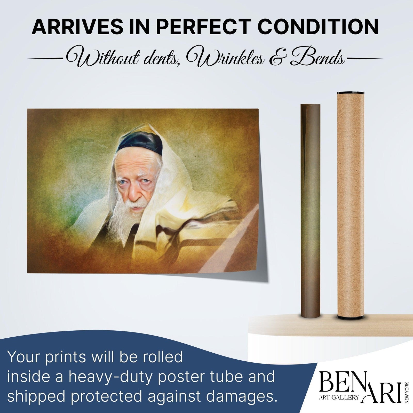 Artistic Sukkah Poster of Rabbi Chaim Kaneivsky Shlita with Talit | Jewish art | Gift | Israel | Sukkah decoration - Ben-Ari Art Gallery