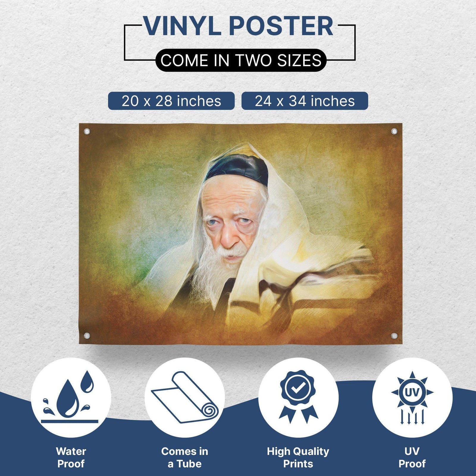 Artistic Sukkah Poster of Rabbi Chaim Kaneivsky Shlita with Talit | Jewish art | Gift | Israel | Sukkah decoration - Ben-Ari Art Gallery
