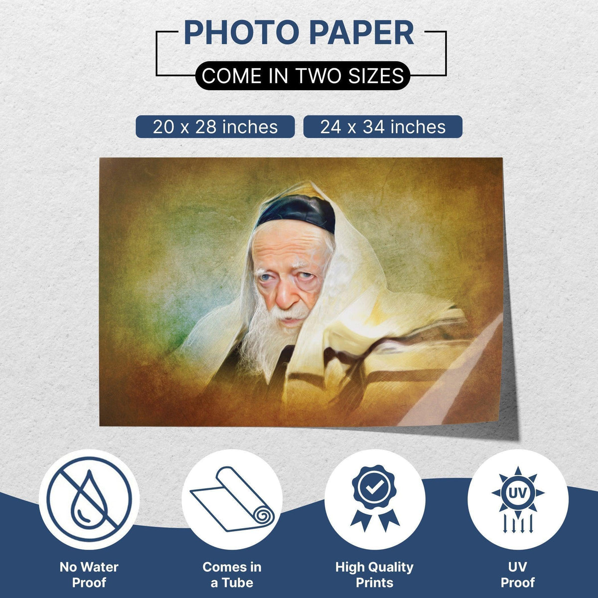 Artistic Sukkah Poster of Rabbi Chaim Kaneivsky Shlita with Talit | Jewish art | Gift | Israel | Sukkah decoration - Ben-Ari Art Gallery
