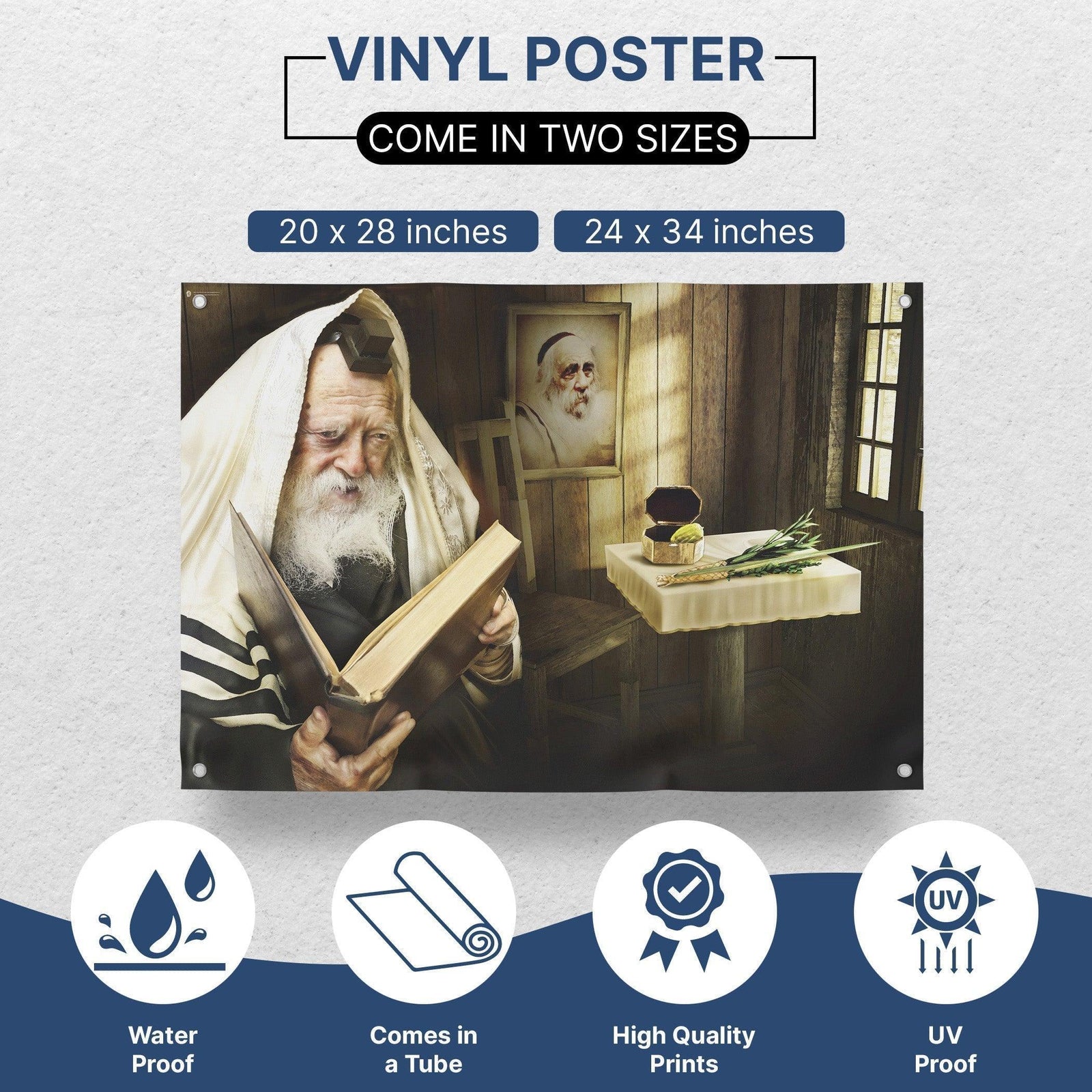 Sukkah Sign of Rabbi Chaim Kaneivsky - Decoration for Sukkot - Rabbi photos - Artistic jewish art for Sukkah tent - Reb Chaim in the sukkah - Ben-Ari Art Gallery