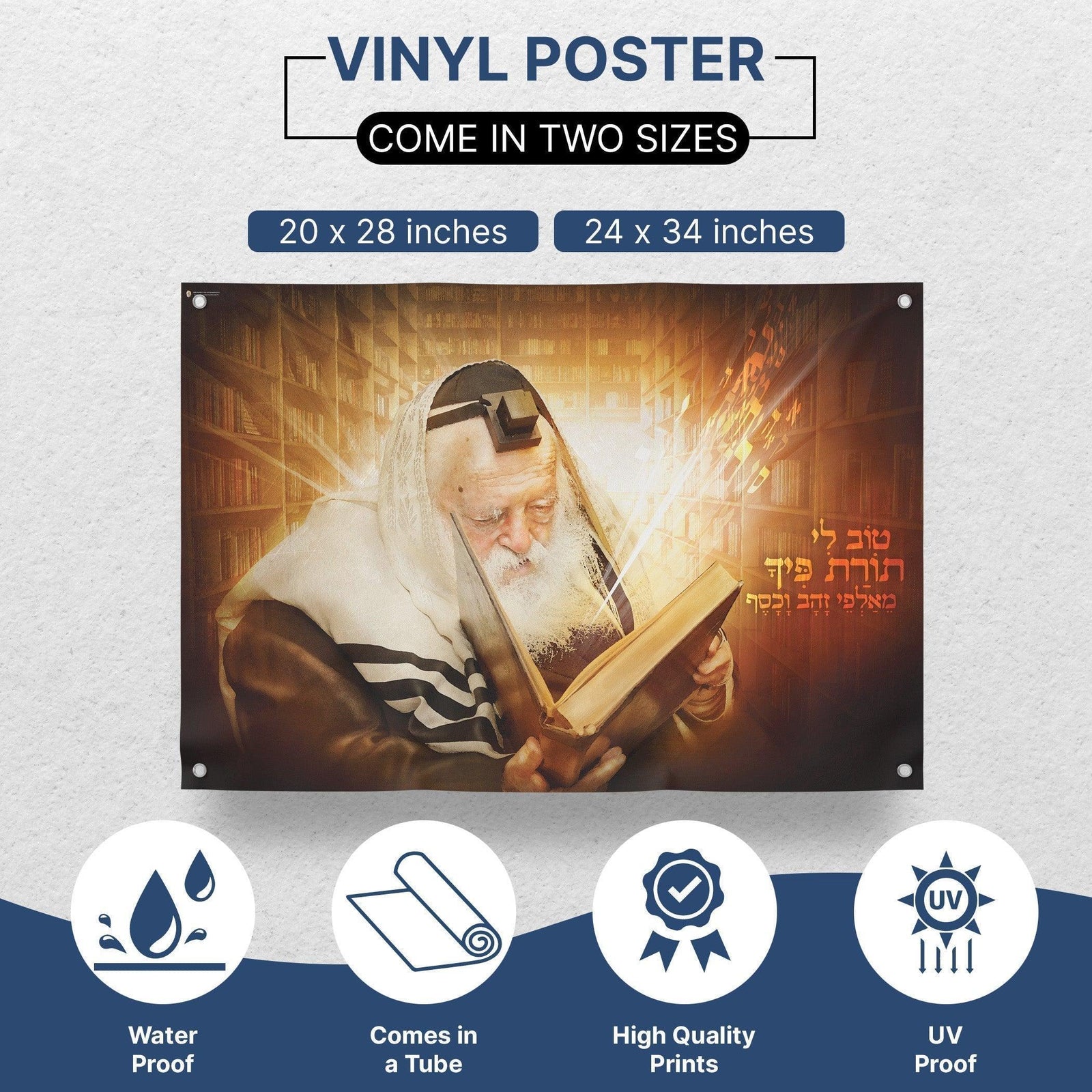 Sukkah poster of Rabbi Chaim Kaneivsky Learning Torah - Decoration for Sukkot - Rabbi photos - Artistic jewish art for Sukkah tent - Ben-Ari Art Gallery