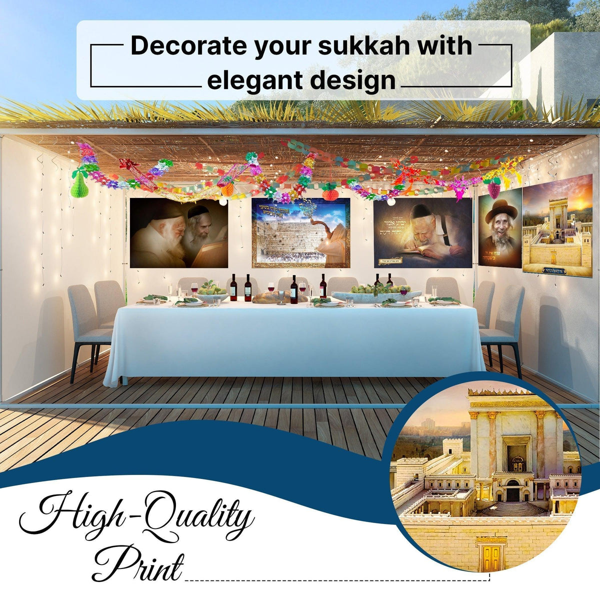 Rabbi Eliashiv Learning Torah Poster - Artistic Sukkah Decoration - Ben-Ari Art Gallery