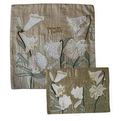 Raw Silk Afikomen Bag Flowers (EM-AFR-FL