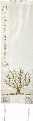 Raw Silk Machine Embroidered Tallit Tree of Life Gold/White (EM-TAC2)