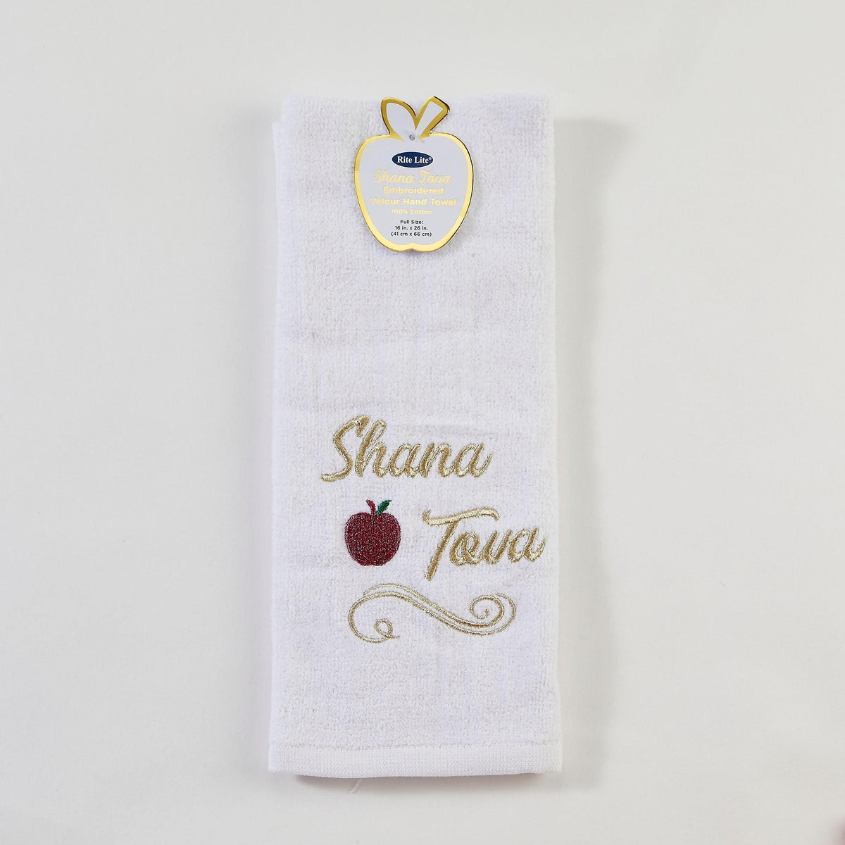ROSH HASHANAH VELOUR HAND TOWEL, COTTON W/GLD EMBRDR, 16"X26",TAG