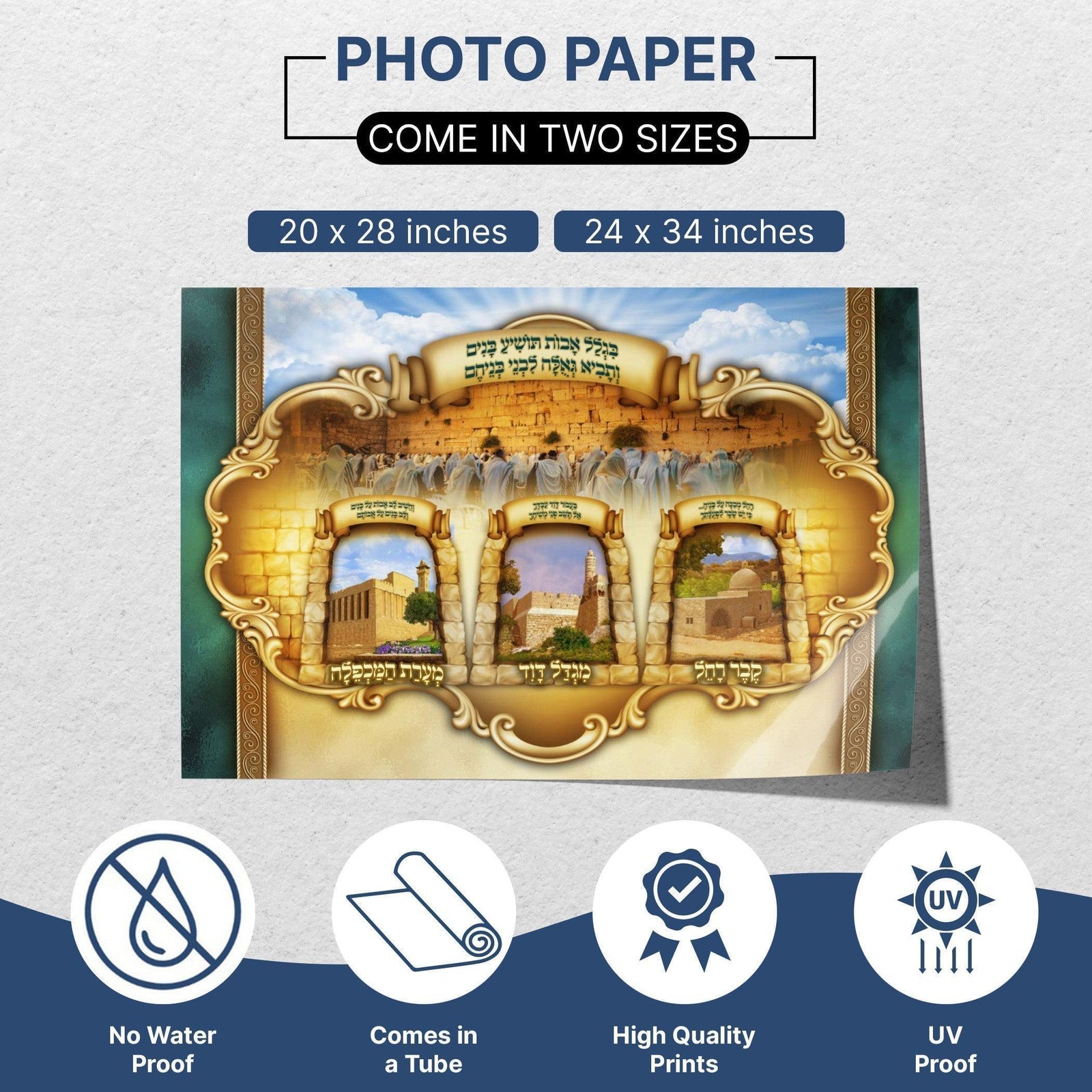 The Holy Places in Israel, Sukkah decoration, Wall hanging for Sukkah tent - Jewish Artistic Decorations signs for Sukkah - Colorful Poster - Ben-Ari Art Gallery