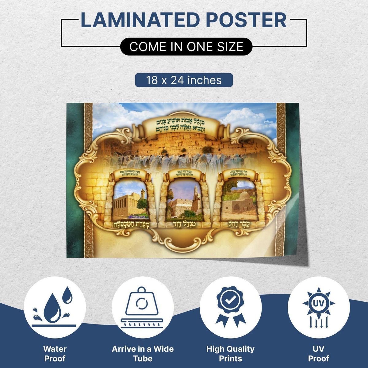 The Holy Places in Israel, Sukkah decoration, Wall hanging for Sukkah tent - Jewish Artistic Decorations signs for Sukkah - Colorful Poster - Ben-Ari Art Gallery