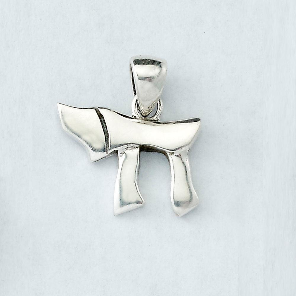 SCRIPT CHAI PENDANT, STERLING SILVER, 0.5", POLYBAG