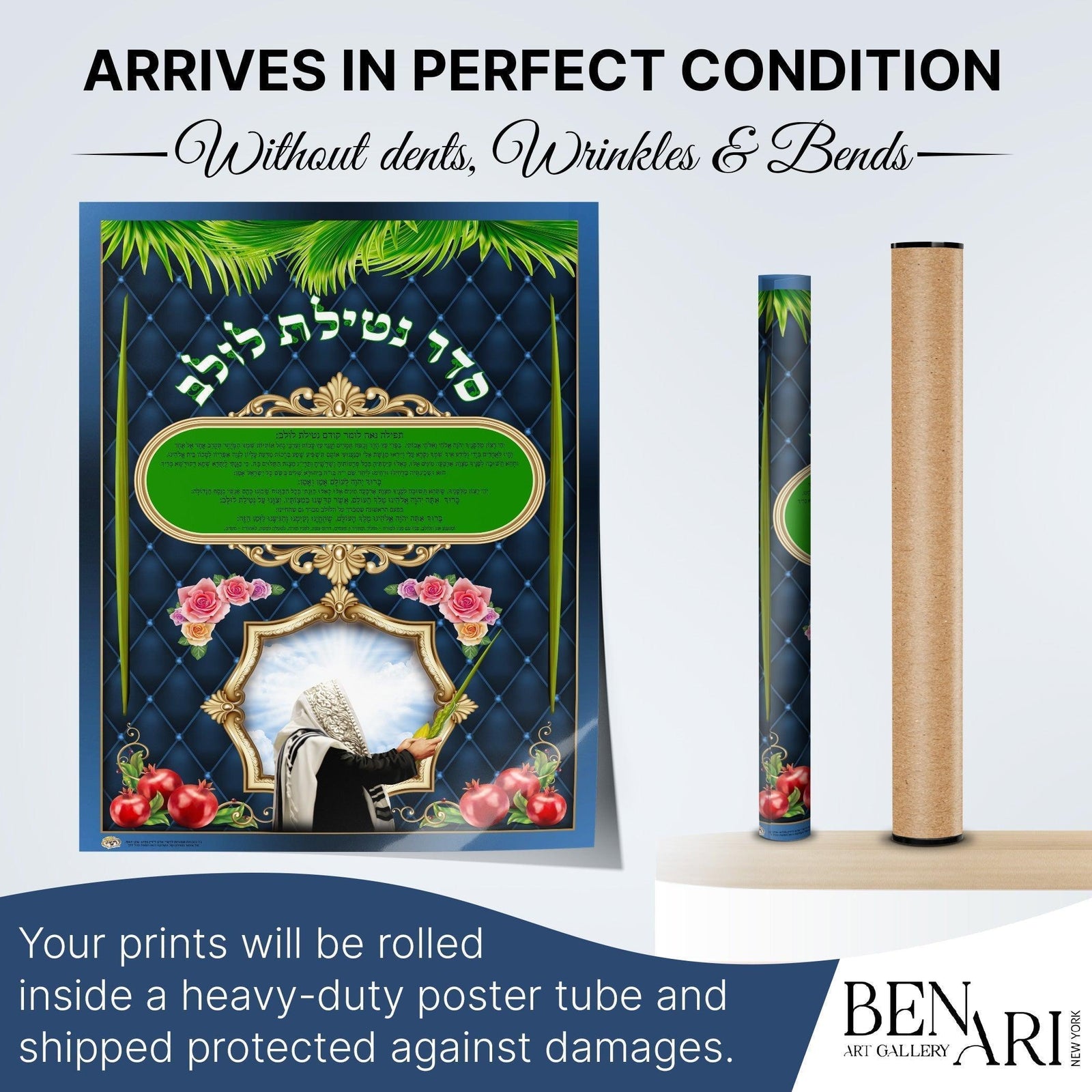 Seder Netilas Lulav Sukkah Poster | Jewish art | Gift | Israel | Religious Prints | Jewish educational poster | Sukkah decoration - Ben-Ari Art Gallery