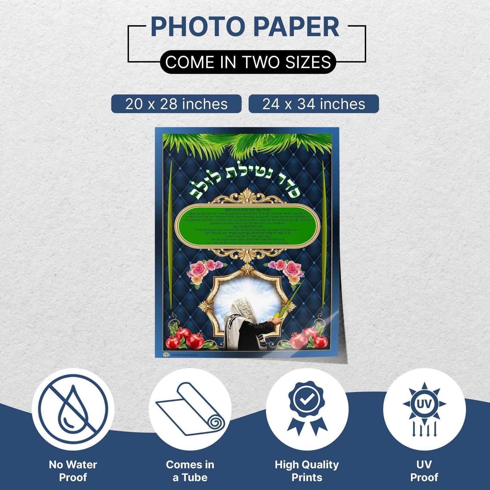 Seder Netilas Lulav Sukkah Poster | Jewish art | Gift | Israel | Religious Prints | Jewish educational poster | Sukkah decoration - Ben-Ari Art Gallery