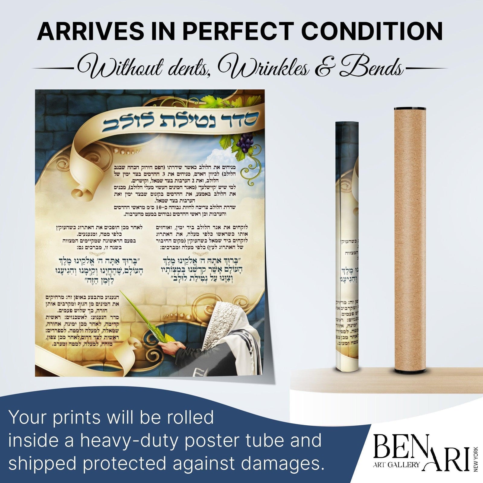 Sukkah Poster | Nusach netilat Lulav | Jewish art | Gift | Israel | Religious Prints | Jewish educational poster | Sukkah decoration - Ben-Ari Art Gallery