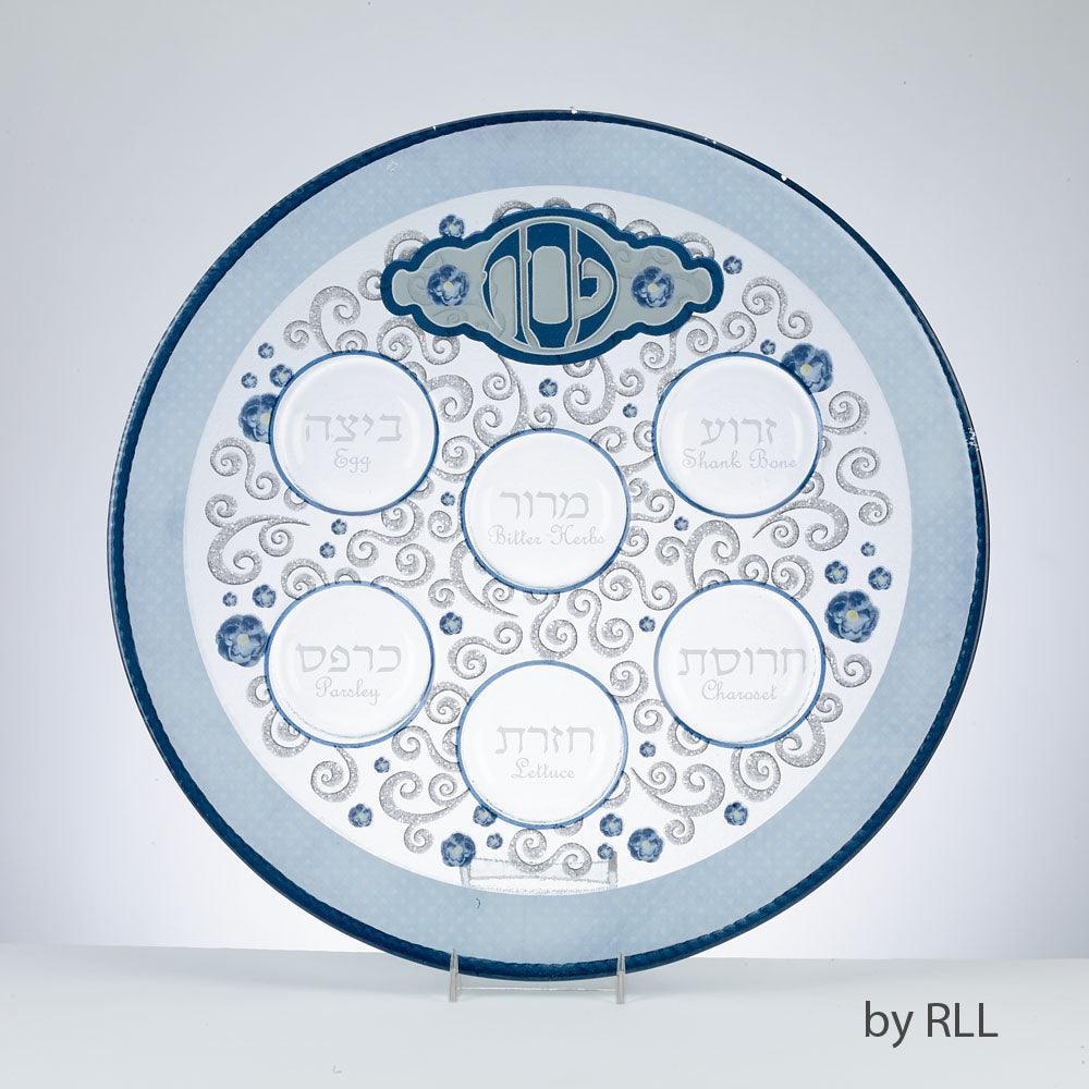 SEDER PLATE,"ELEGANT", GLASS, ROUND, 12", COLOR BOX