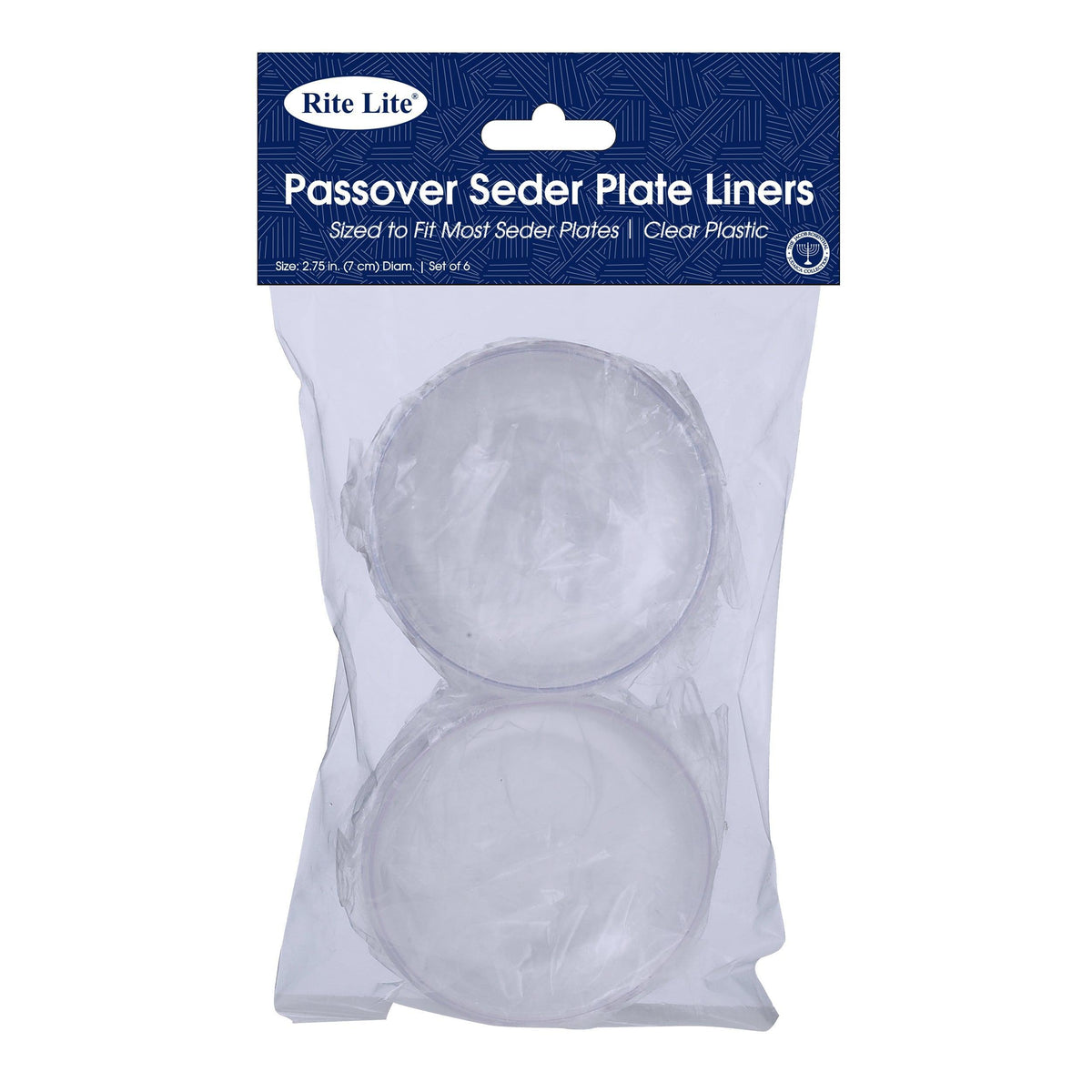 SEDER PLATE LINERS, CLEAR PS, SET OF 6, 2.75" EACH,HEADER