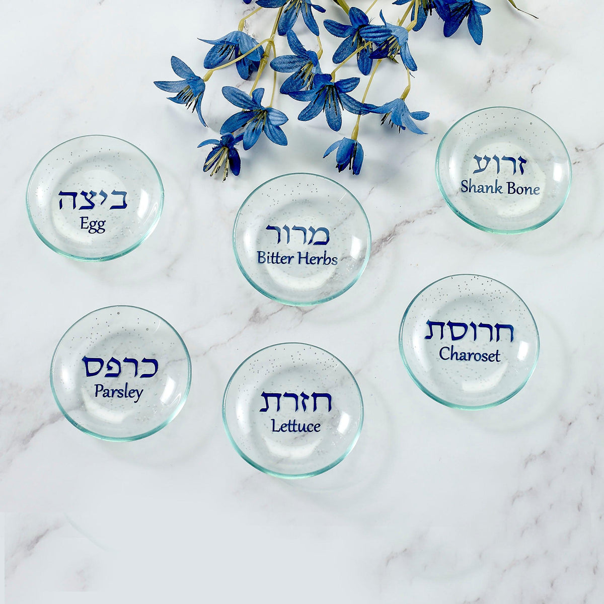 SEDER PLATE LINERS W/ DOTTED ACCENTS, GLASS,6/SET,COLORBOX
