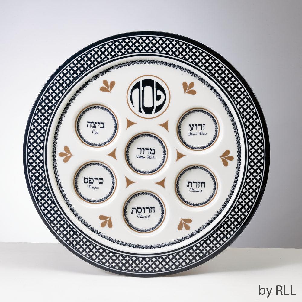 SEDER PLATE, "SEDER TRADITIONS", MELAMINE,12",LABEL