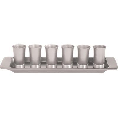 Set of 6 Anodized Aluminum Cups with Tray Silver (EM-GS6E)