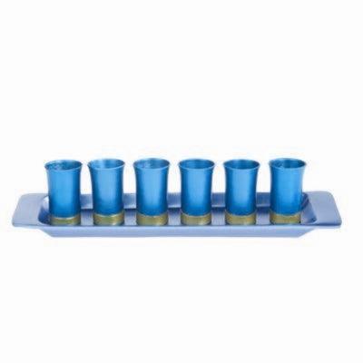 Set of 6 Anodized Aluminum Cups with Tray Turquoise (EM-GS6D)