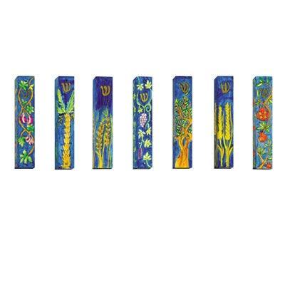 Set of Seven Wooden Mezuzahs - 7 Species Large (EM-ML7)