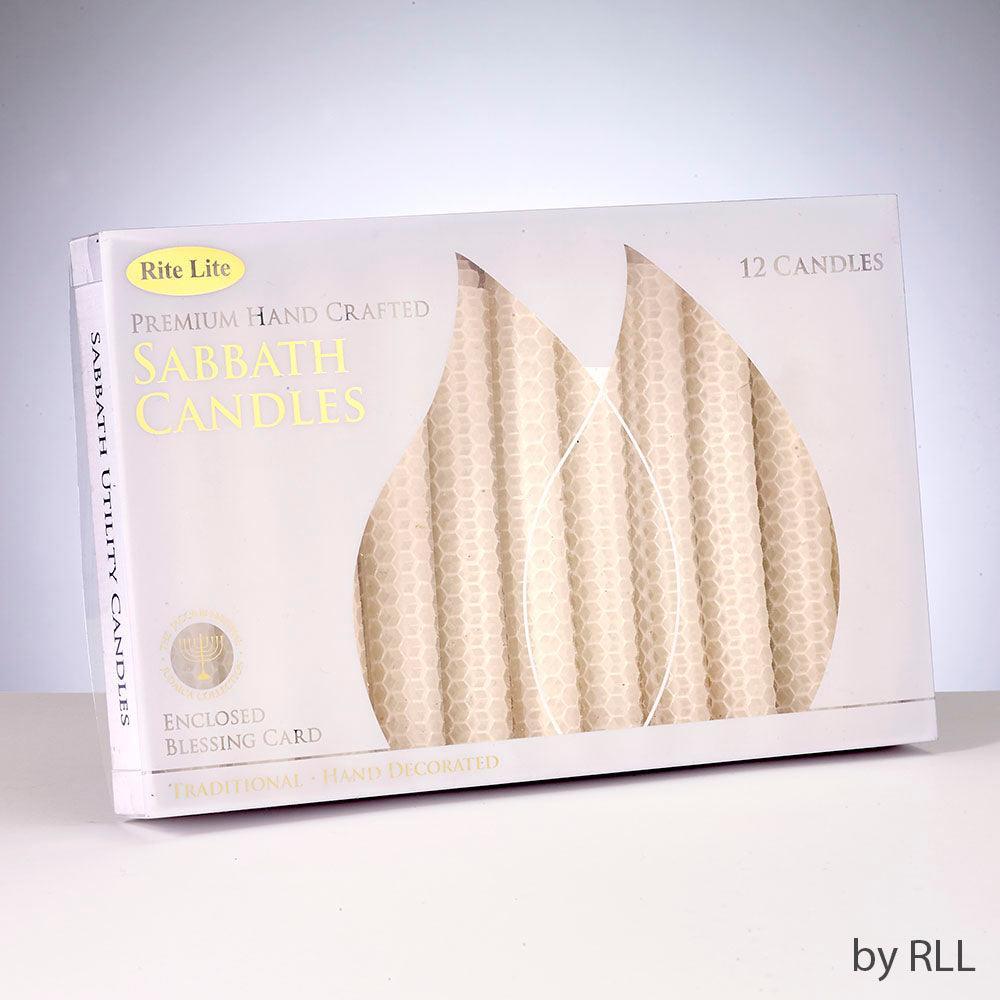 SHABBAT CANDLES,PREMIUM,WHITE HONEYCOMB BEESWAX, 5.5",12/GIFT BOX
