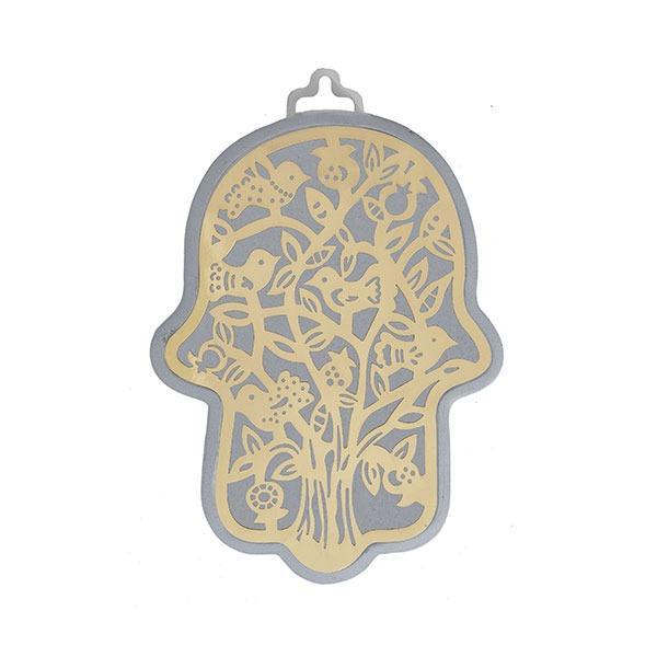 Small Anodized Aluminum Hamsa with Birds Cutout (EM-HLJ2)
