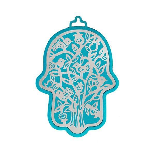 Small Anodized Aluminum Hamsa with Birds Cutout (EM-HLJ2)