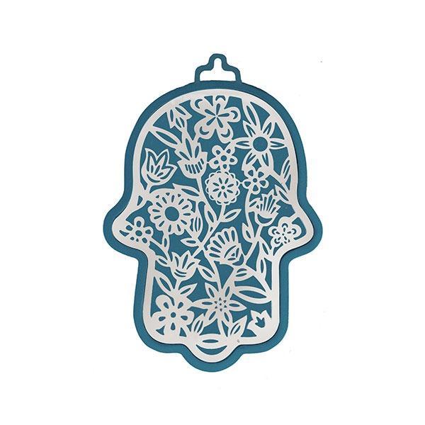 Small Anodized Aluminum Hamsa with Flower Cutout (EM-HLJ3)