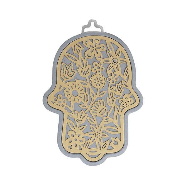 Small Anodized Aluminum Hamsa with Flower Cutout (EM-HLJ3)
