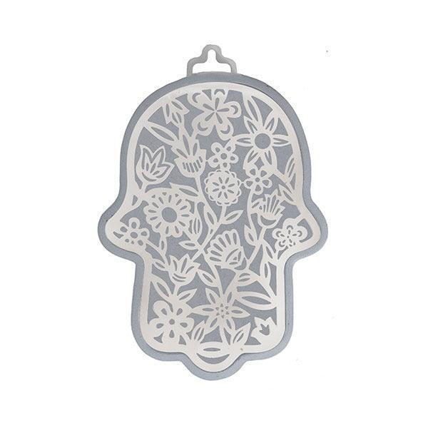 Small Anodized Aluminum Hamsa with Flower Cutout (EM-HLJ3)