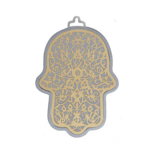 Small Anodized Aluminum Hamsa with Pomegranate Cutout (EM-HLJ1)
