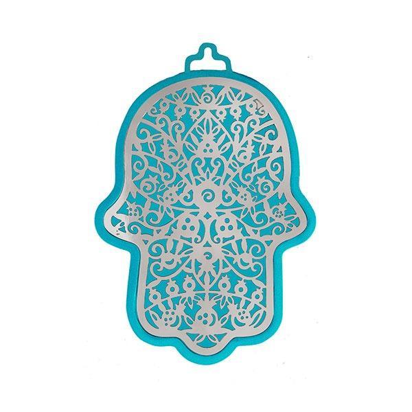 Small Anodized Aluminum Hamsa with Pomegranate Cutout (EM-HLJ1)