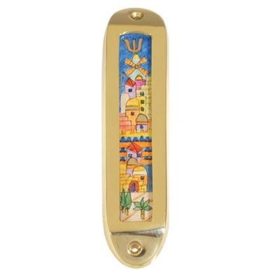 Small Brass and Wood Mezuzah (EM-MMM)